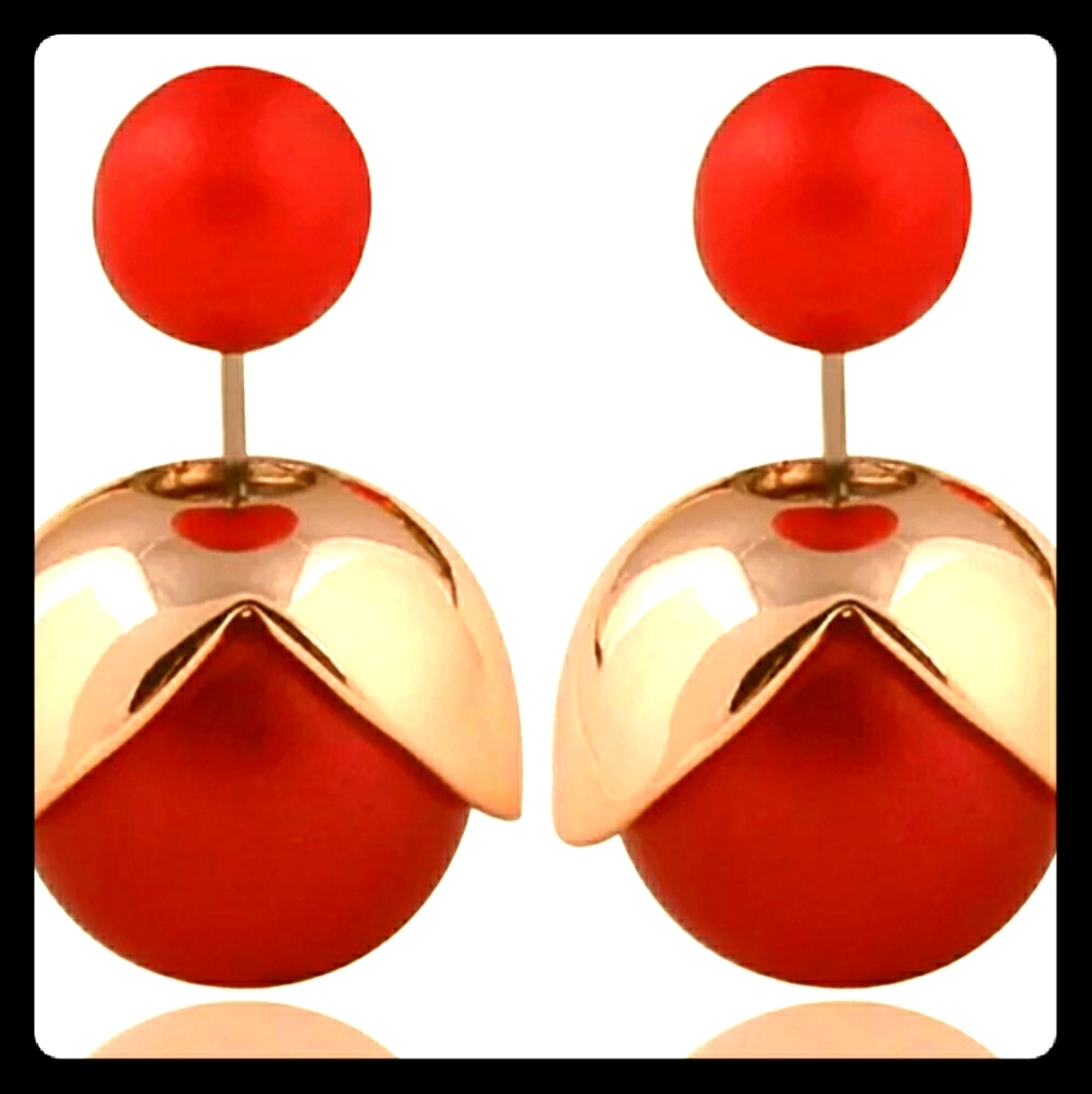 💫🔴Red & Gold Double-Side Earrings🔴💫